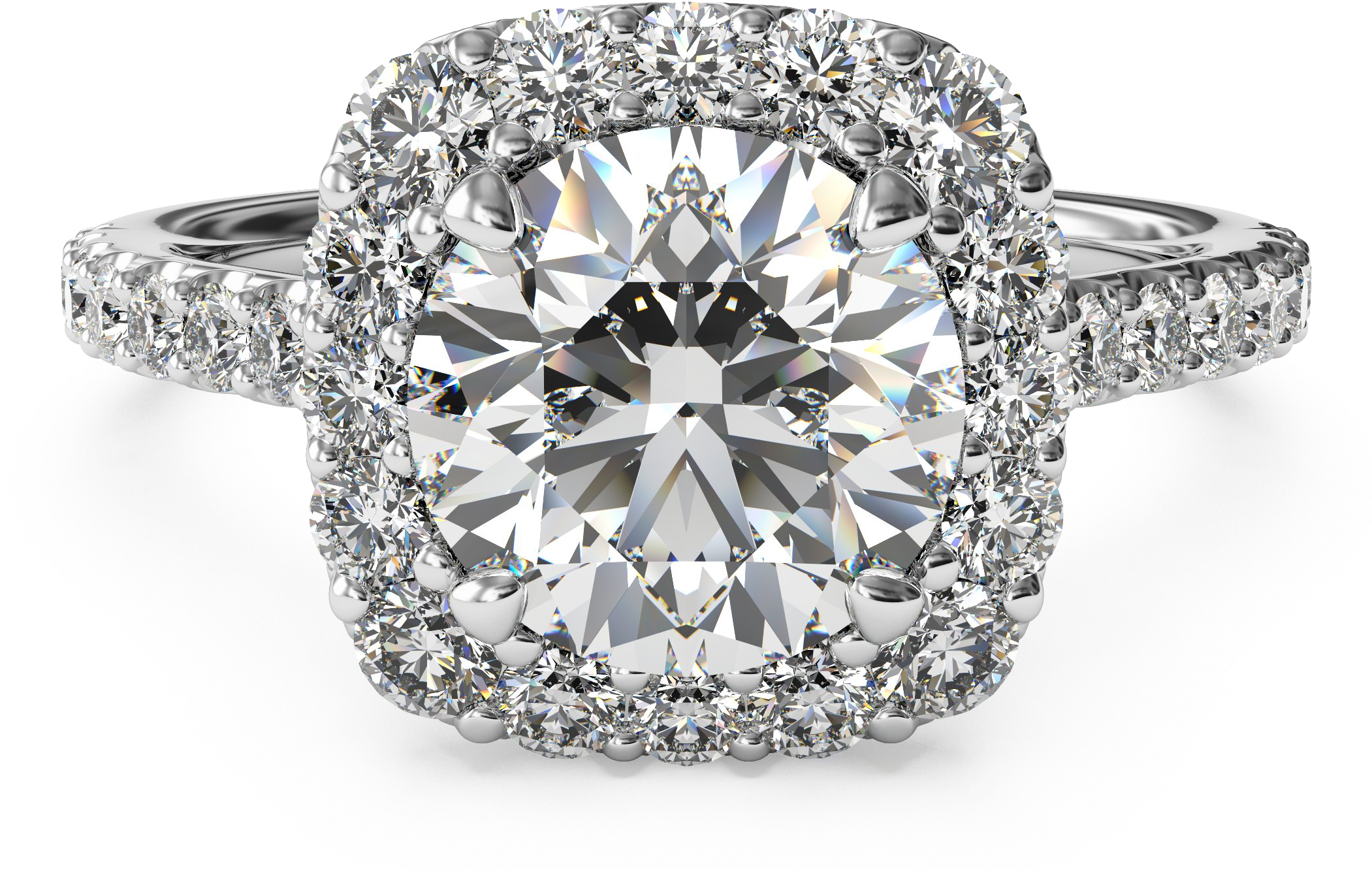 Vintage Cushion Halo Engagement Rings (2100x1500), Png Download