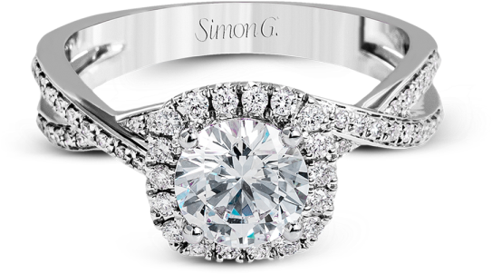 Halo Ring Png - White Gold Twist Engagement Rings (600x600), Png Download
