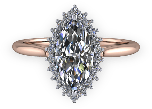 Marquise Diamond Vintage Halo Rose Gold Engagement - Ring (800x800), Png Download