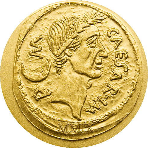 Gold Numismatic Roman Julius Caesar Denarius - Julius Caesar Coin (500x500), Png Download