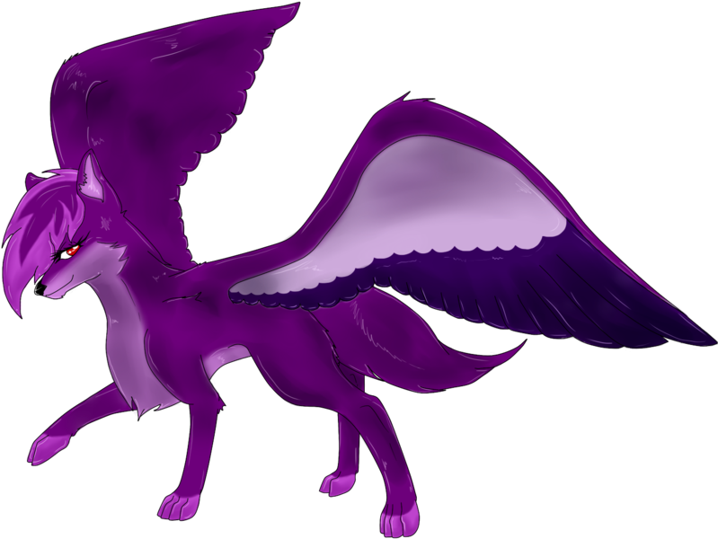 Image Free Angels Drawing Wolf - Animated Purple Winged Wolf (900x772), Png Download