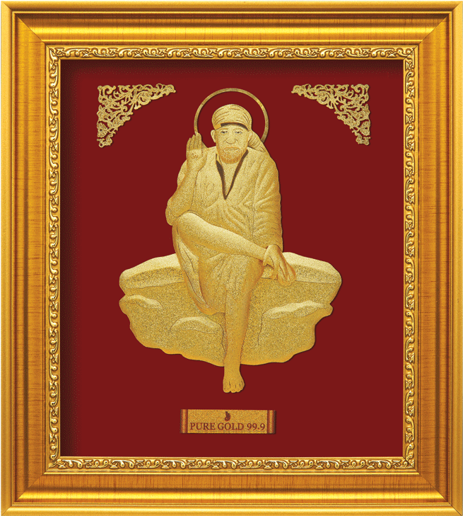 Saibaba Gold Plated Frame - Sai Baba Transparent Png (800x800), Png Download