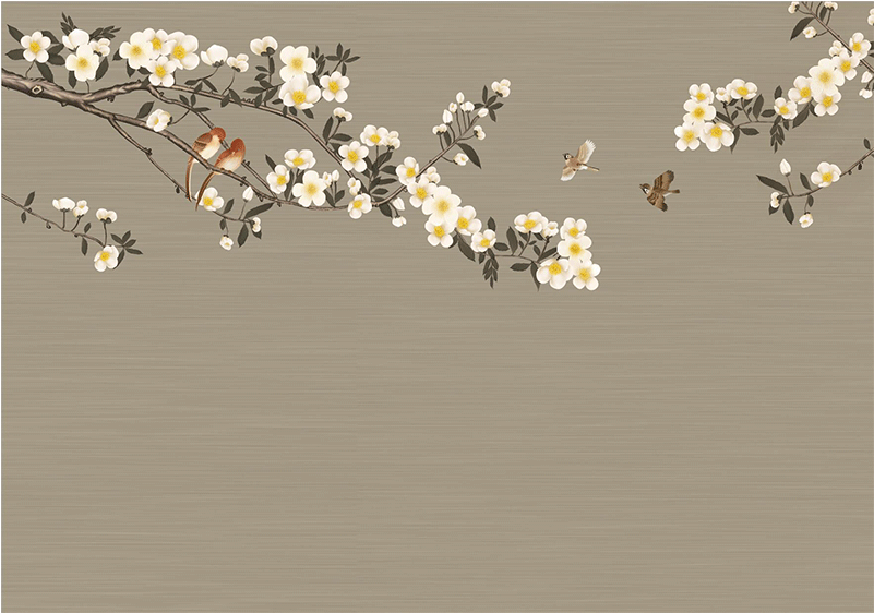 New Chinese Mural Wallpaper Tv Background Wall Hand-painted - Floral Design (800x800), Png Download