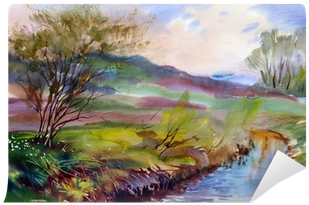 Natural Landscape Painted By Watercolor Wall Mural - 歌って弾ける日本のうたギター曲集 [書籍] (400x400), Png Download