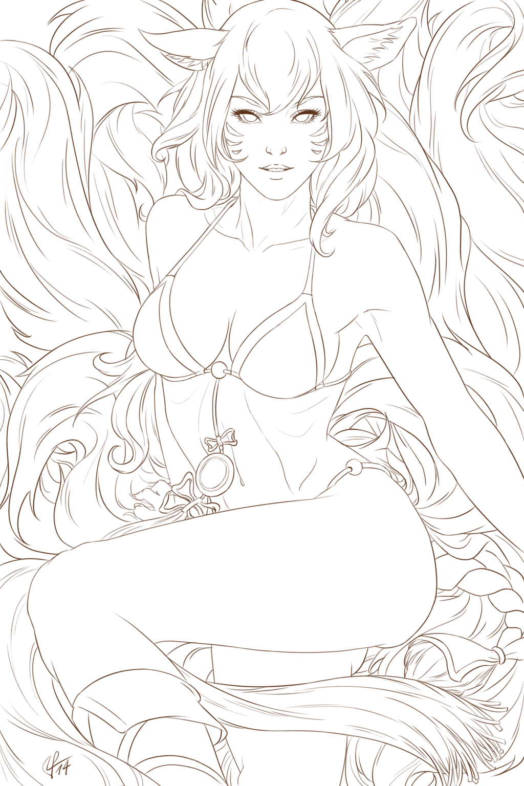 Ahri Line Art By Aivablue On Deviantart Clip Art Royalty - Artgerm Line Art Png (730x1095), Png Download