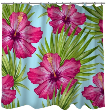 Watercolor Hibiscus Flower And Palm Leaves Seamless - Watercolor Painting (400x400), Png Download