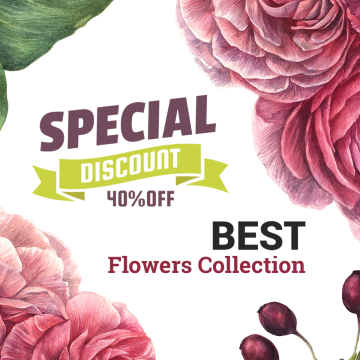 Special Discount With Best Flowers Collection Background, - Rosa Watercolor-blumen-elegante Hochzeit Danken Karte (360x360), Png Download