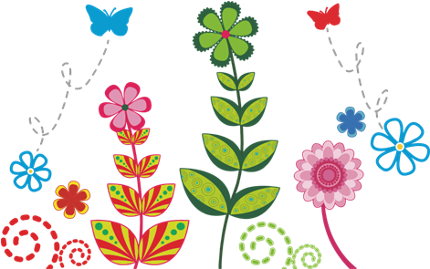 Vinilo Floral En Verde Y Rosa Con Dos Mariposas 蝶 と 花 イラスト Full Size Png Download Seekpng