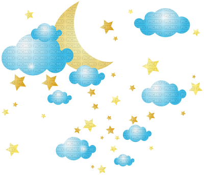 Clouds Stars Moon - Moon And Stars Png (400x344), Png Download