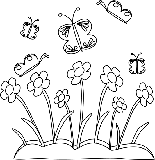 Coffin Clipart Flower Drawing Png - Flower And Butterfly Clipart Black And White (533x550), Png Download