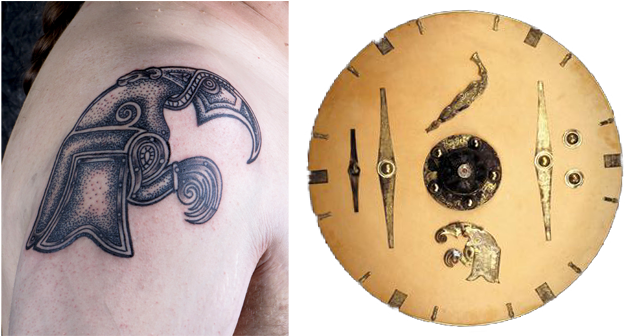 A Shield From The Sutton Hoo Saxon Hoard And The Tattoo - Reconstructed Shield From The Ship Burial At Sutton (641x357), Png Download