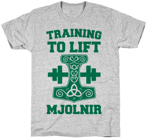 Training To Lift Mjolnir Mens T-shirt - Mjolnir Shirt (484x484), Png Download