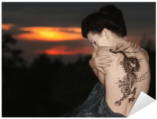 Geisha With Dragon Tattoo (400x400), Png Download
