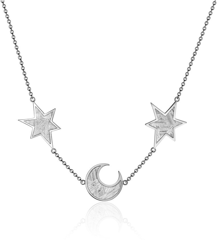 Meteorite Stars And Moon Necklace In Silver - Necklace (1000x1000), Png Download