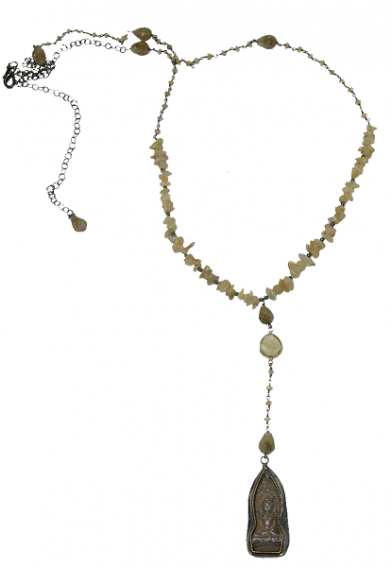 Rutilated Quartz, Amulet From Tibet, Rhodium Over Sterling - Necklace (500x567), Png Download