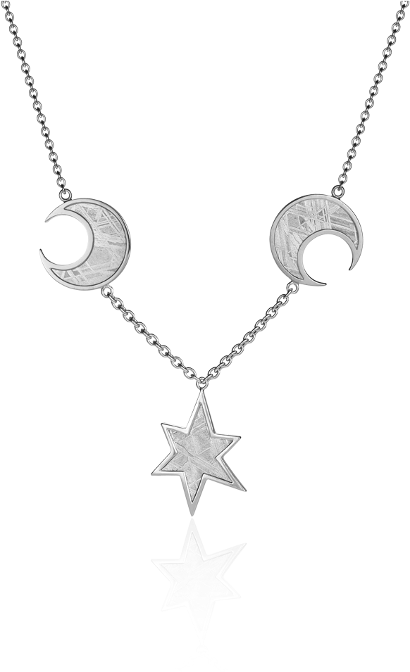 Meteorite Falling Star With Two Moons Necklace In Silver - Chain (1000x1000), Png Download