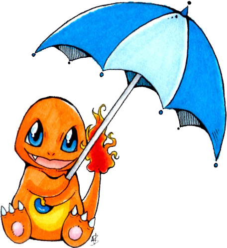 Cute Charmander - Charmander With Umbrella (492x600), Png Download
