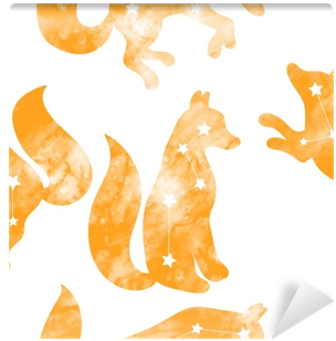 Cute Seamless Pattern With A Fox - Watercolor Painting (400x400), Png Download