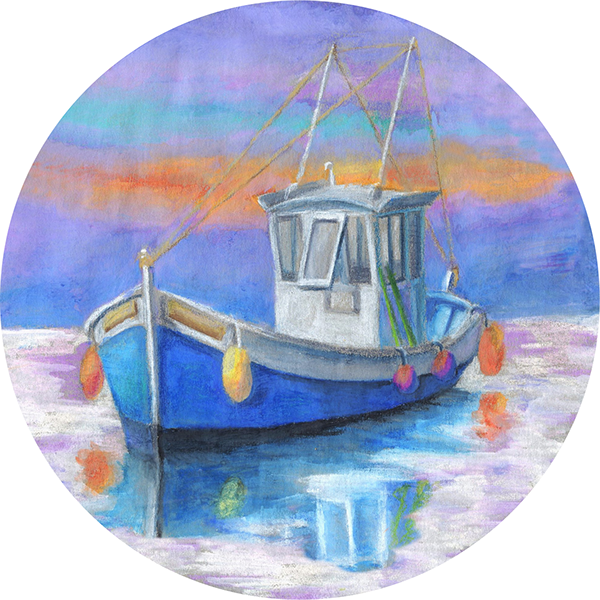 Buoy Boat & Lavender Waves Watercolor Pencils - Fishing Trawler (600x600), Png Download