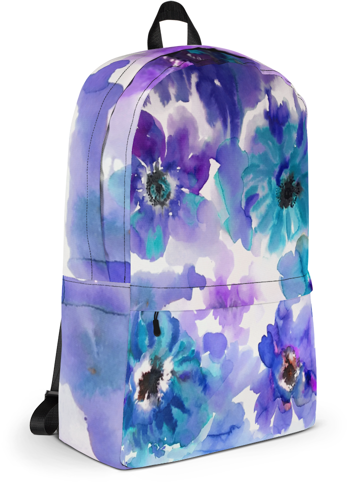 Watercolor Anemones Purple & Blue Backpack - Backpack (1000x1000), Png Download