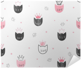 Seamless Princess Cats Pattern - Watercolor Painting (400x400), Png Download