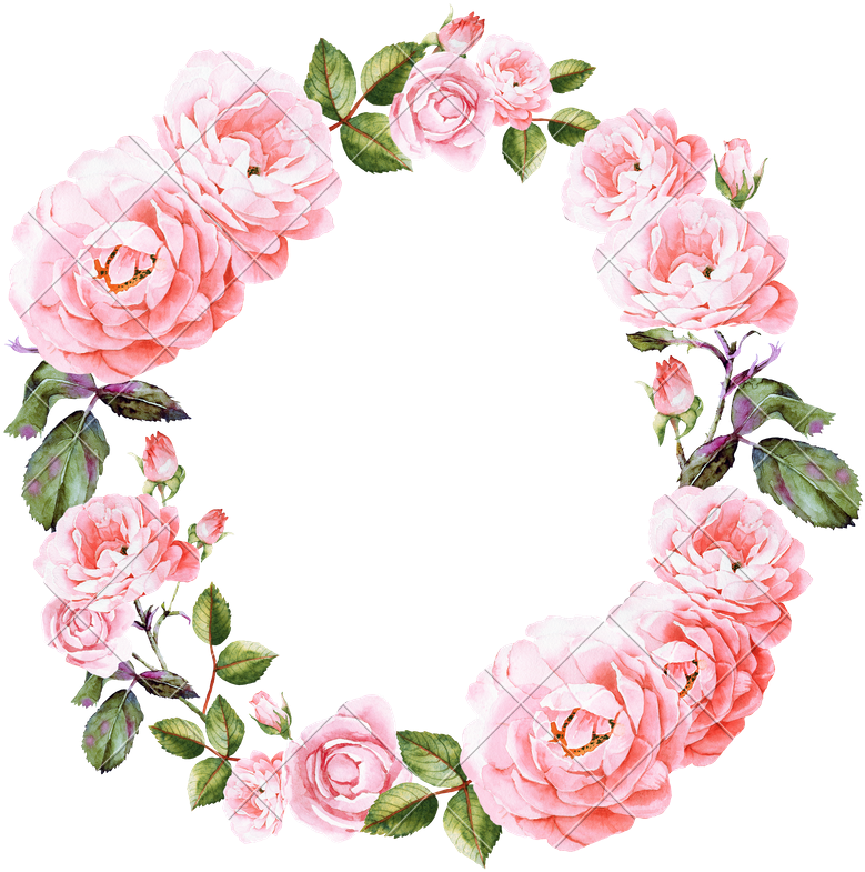 Wedding Invitation Wreath Template Decorated With Watercolor - Pink