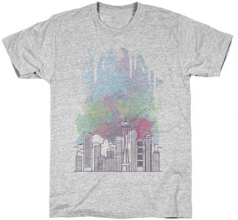 Seattle Graphic Watercolor Cityscape Mens T-shirt - Tide Pods Snacks (484x484), Png Download
