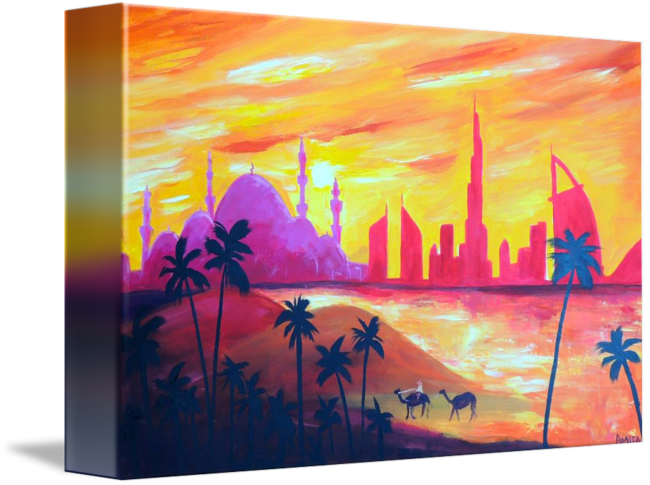 Vector Library Abu Dhabi Sunset Landscape Painting - Abu Dhabi (650x485), Png Download