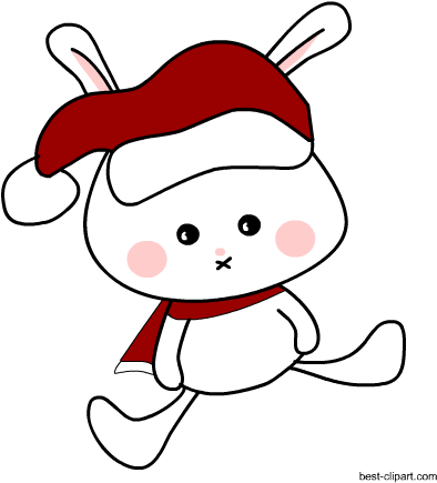 Cute Bunny Wearing Santa's Hat Free Clip Art - Rabbit (450x450), Png Download
