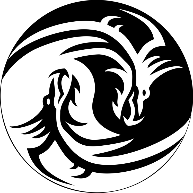 White Dragon Black And White Drawing - Yin Yang Symbol Dragon (750x750), Png Download