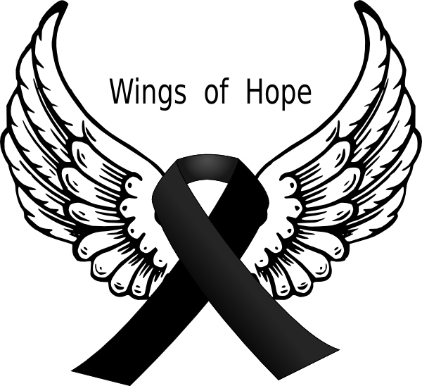 Black Ribbon Wings Clip Art - Cancer Ribbon With Wing (600x548), Png Download