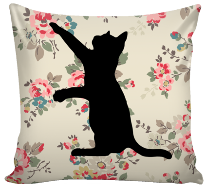 Floral Cats Square Pillow Cover "watercolor Flowers" - Cat Reaching Siloutte (480x480), Png Download