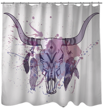Vector Illustration Of Bull Skull With Feathers And - Cute Beaver Pond Shower Curtain Color Animal Themed (400x400), Png Download