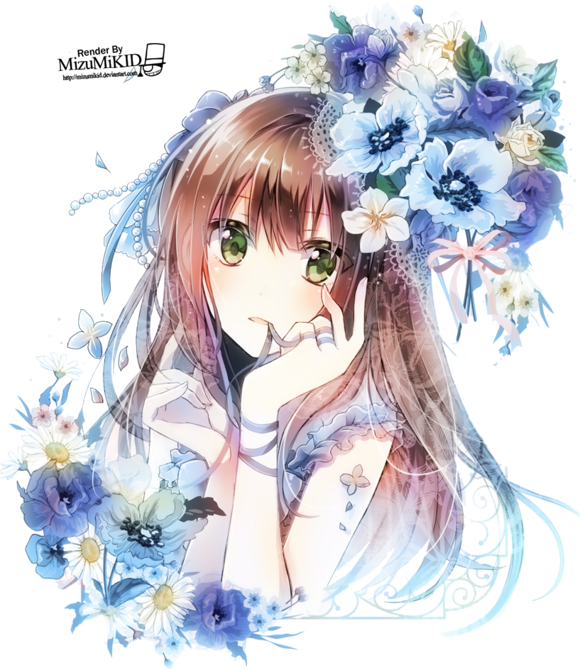 Render Shibuya Rin By Mizumikid On Deviantart - Blue Flower Anime Girl (816x979), Png Download