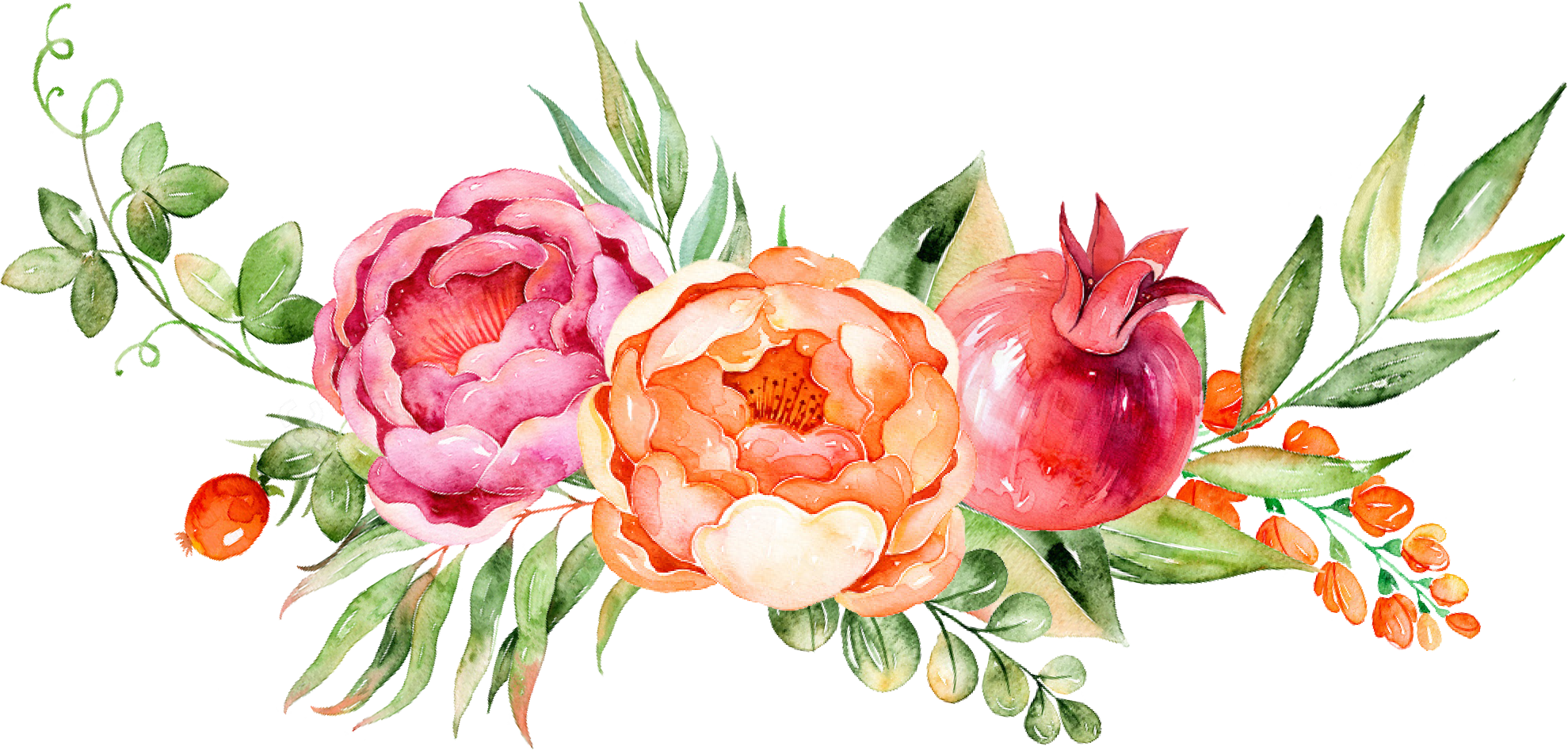 Painting Grape Flower Floral - Watwrcolur Floral Decoration Png (1979x947), Png Download