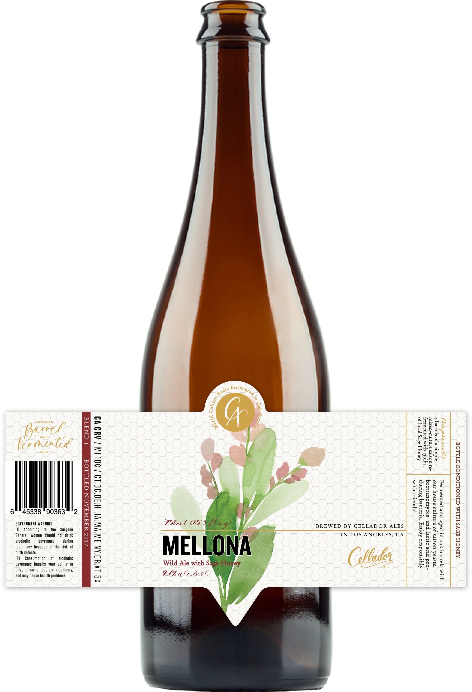 Mellona Sage 750 Bottleweb - Glass Bottle (2000x2966), Png Download