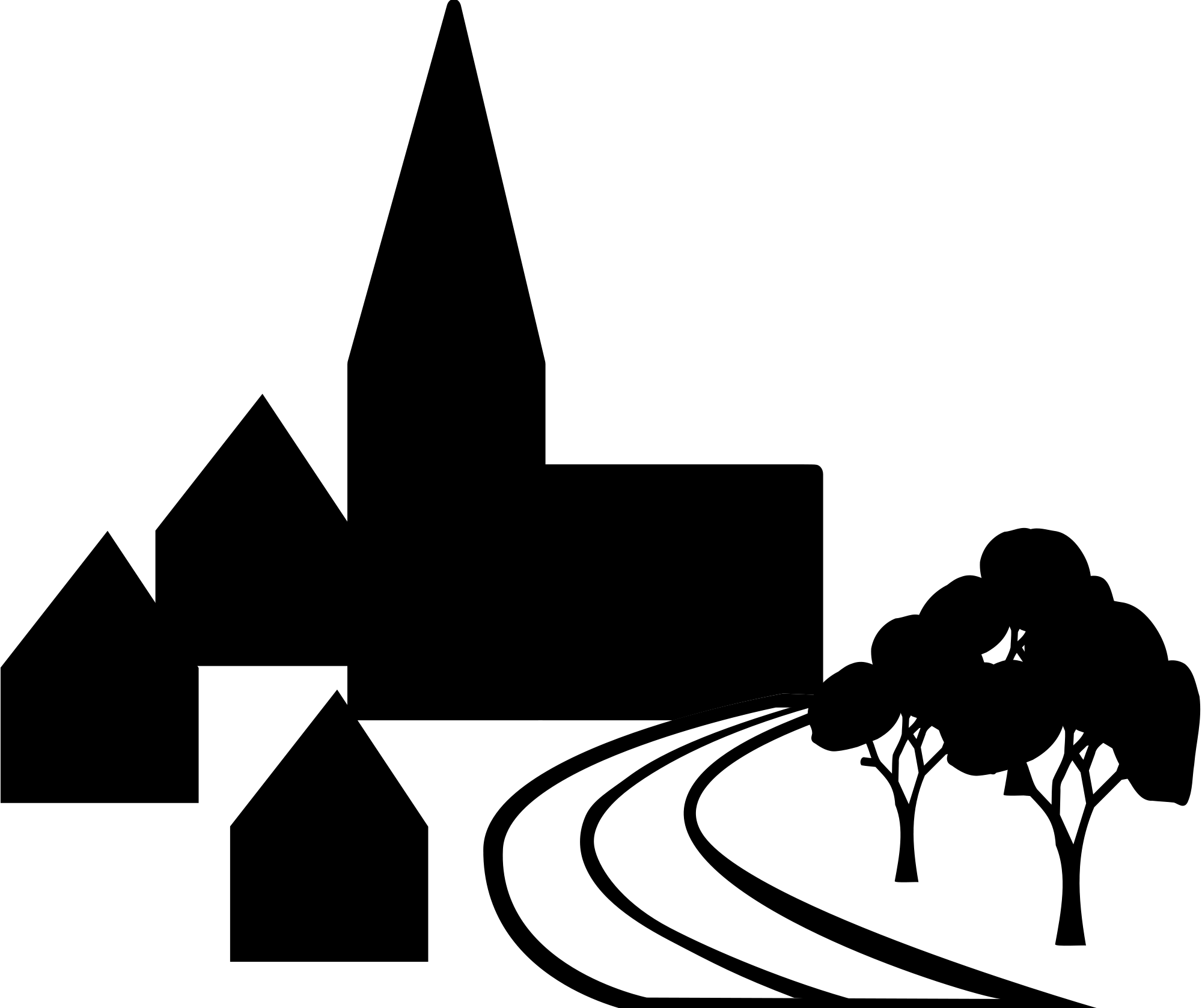 Open - Village Silhouette (2000x1678), Png Download