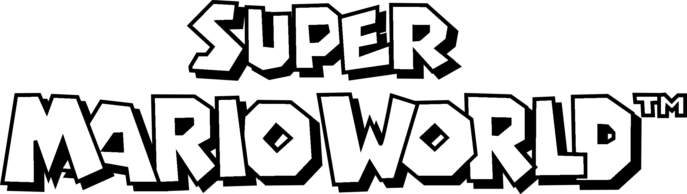 Super Mario World Logo Black And White - Super Mario World Png (2400x678), Png Download