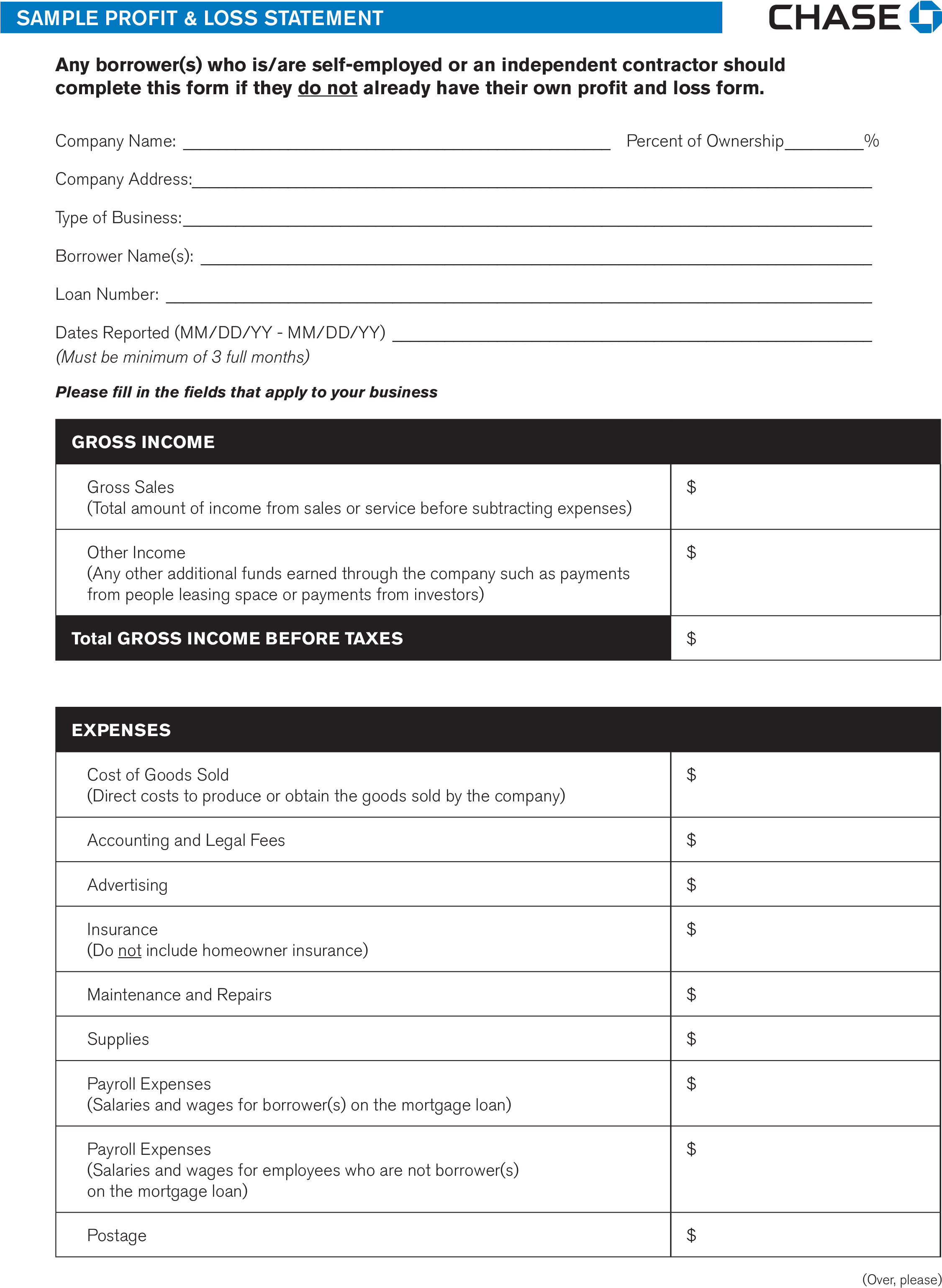 Chase Bank Profit And Loss Statement - Profit And Loss Statement Chase (2550x3300), Png Download