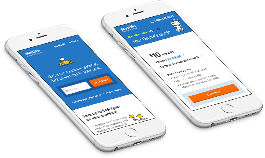 Image Of Responsive Mobile Screens For Metlife Auto - Metlife (1105x660), Png Download