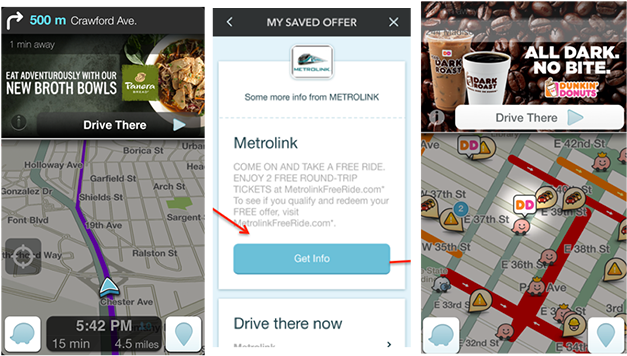 Dunkin' Donuts, Panera Bread Target Drivers - Waze Ad Examples (652x367), Png Download