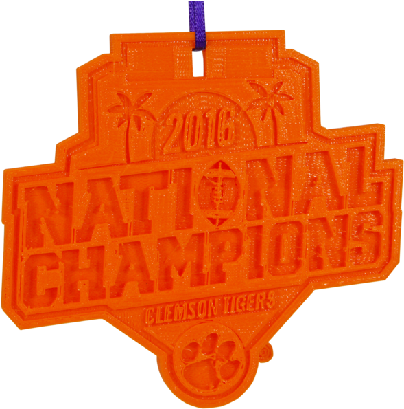 Clemson 3-d Printed National Championship Ornament - Parallel (595x600), Png Download