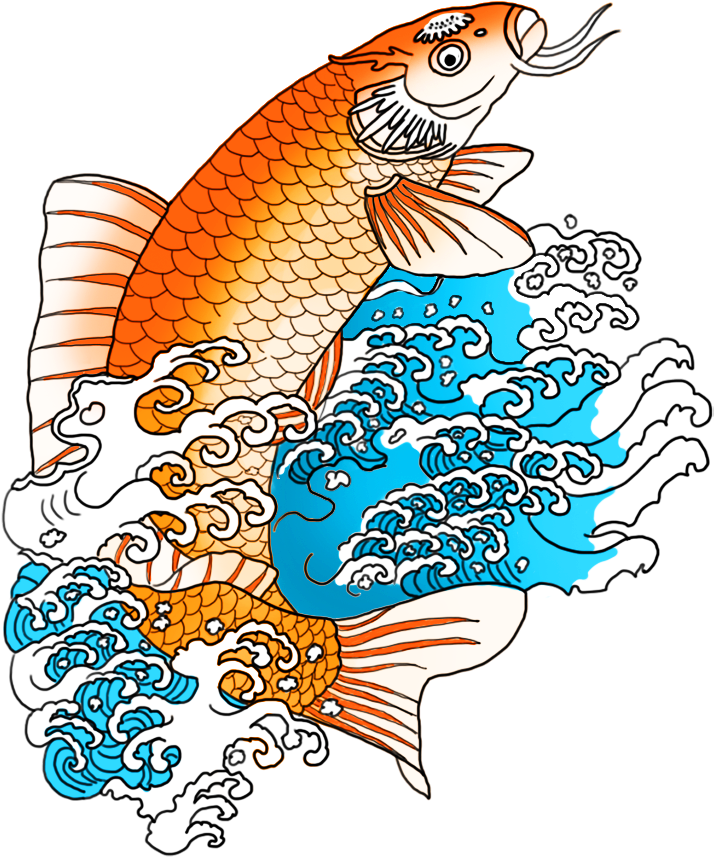 Orange Koi Fish In Waves - Drawing (787x1063), Png Download