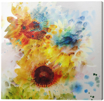 Watercolor Sunflowers Tile Coaster (400x400), Png Download