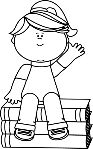 Black And White Girl Sitting On Books And Waving Clip - Waving Clipart Black And White (311x500), Png Download