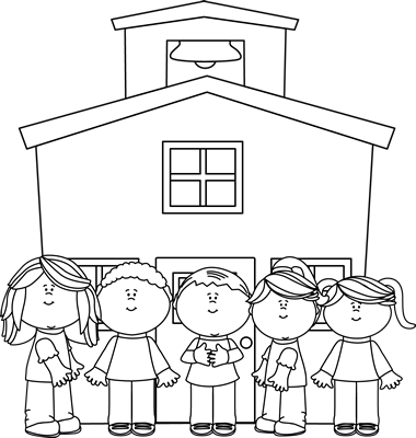 Free Library Kids At Graphics From - School Clipart Black And White (380x400), Png Download