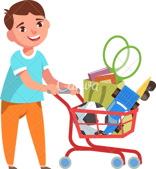 Happy Boy With A Shopping - Shopping Toys Clip Art (507x550), Png Download