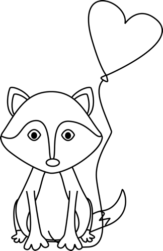 Fox Black And White Cute Fox Black And White Clipart - Black And White Valentine Clip Art Animal (324x500), Png Download