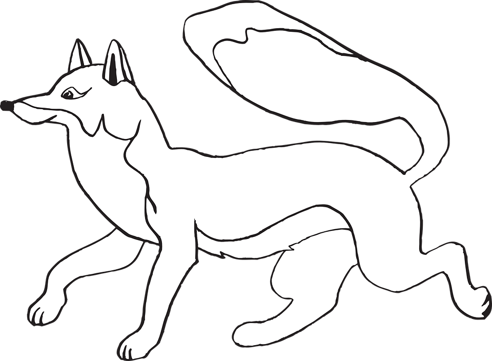 Fox Black And White Fox Free Vector Graphics On Pixabay - Fox Running Clipart Black And White (960x704), Png Download