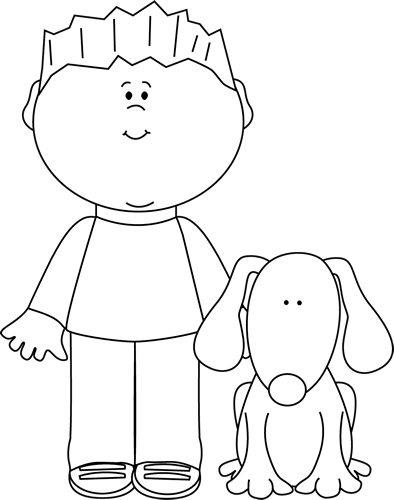 Black And White Boy With His Pet Dog - Black And White Picture Of Pet (394x500), Png Download